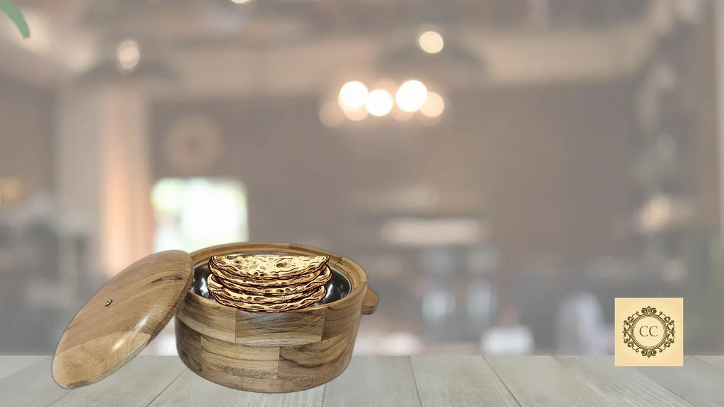 Wooden Chapati/Tortilla Box with Removable Bowl