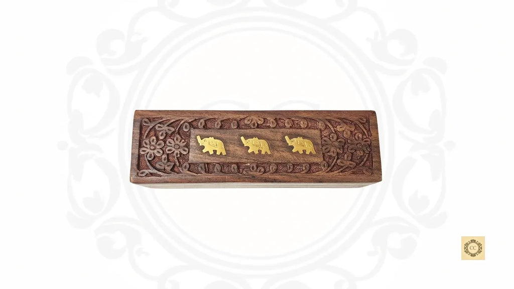 Wooden Hand Carved and Brass Inlaid Chain/Bracelet box