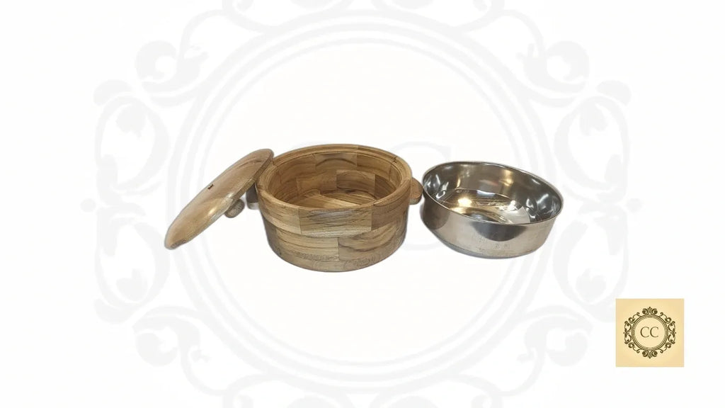 Wooden Chapati/Tortilla Box with Removable Bowl