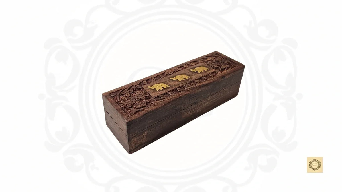 Wooden Hand Carved and Brass Inlaid Chain/Bracelet box