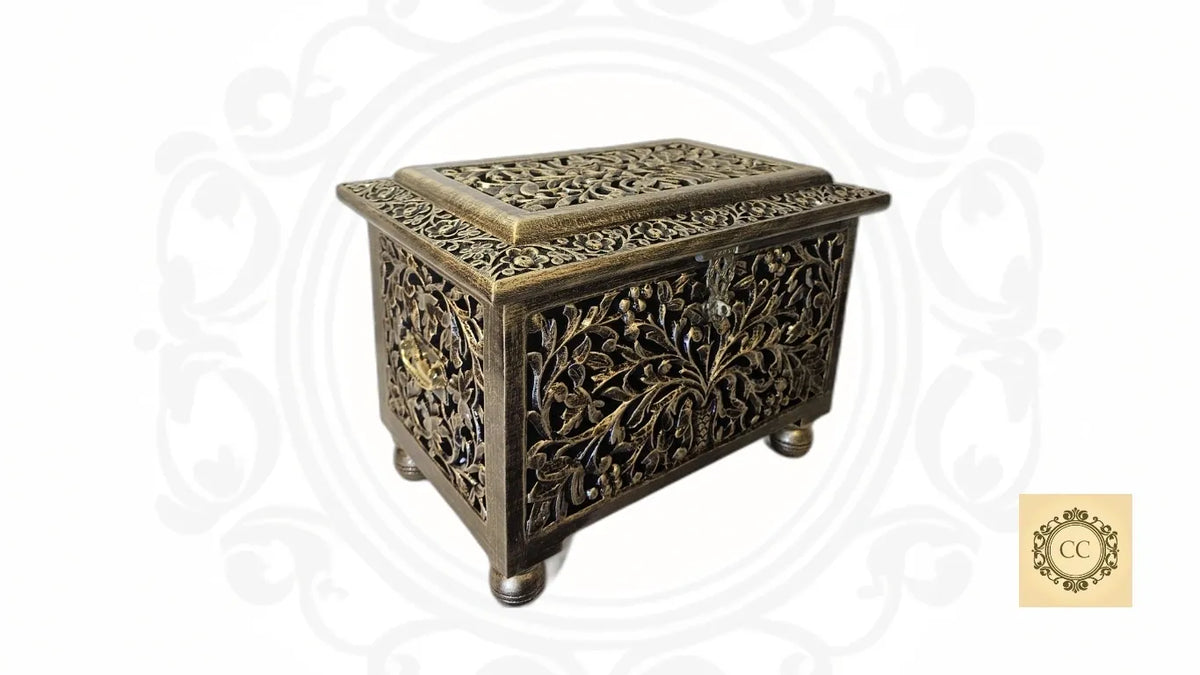 Wooden Hand Carved Antique/ Vintage Look Chest