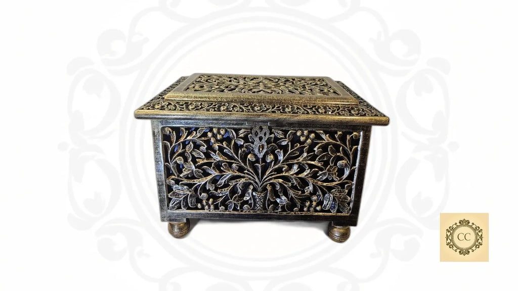 Wooden Hand Carved Antique/ Vintage Look Chest