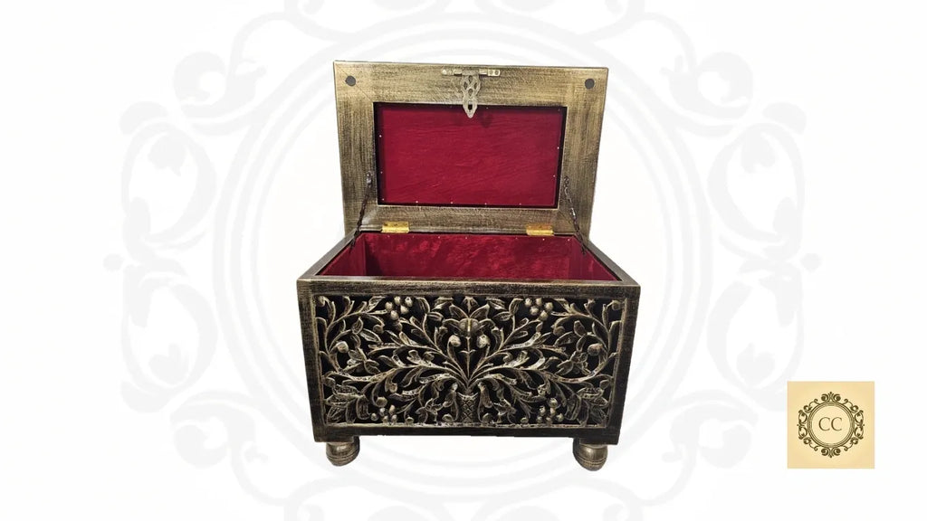 Wooden Hand Carved Antique/ Vintage Look Chest
