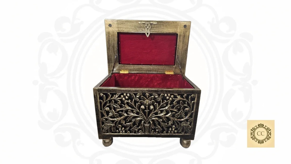 Wooden Hand Carved Antique/ Vintage Look Chest