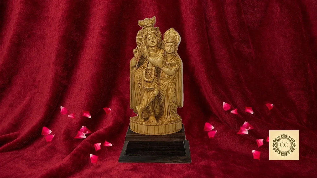 Radhe Krishna Hand Carved Wooden Sculpture/Murti