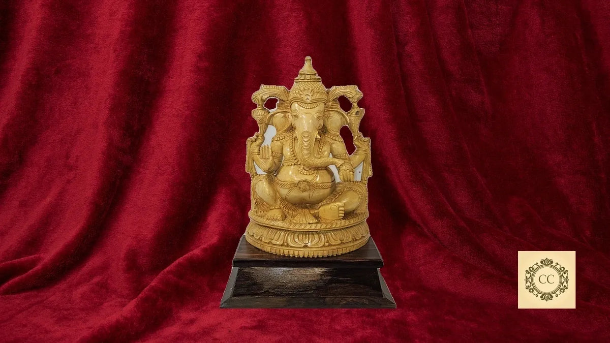 Ganesha Hand Carved Wooden Sculpture/ Murti