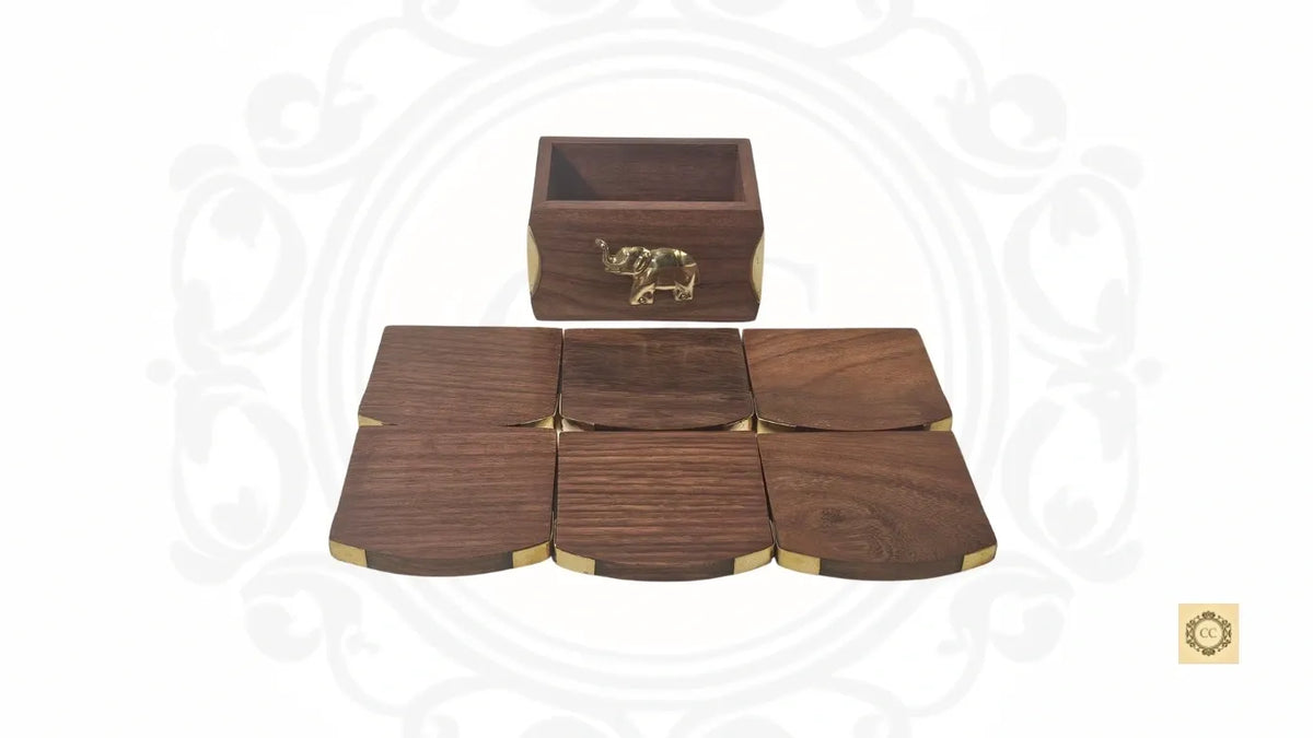 Elephant Wooden Coaster Set