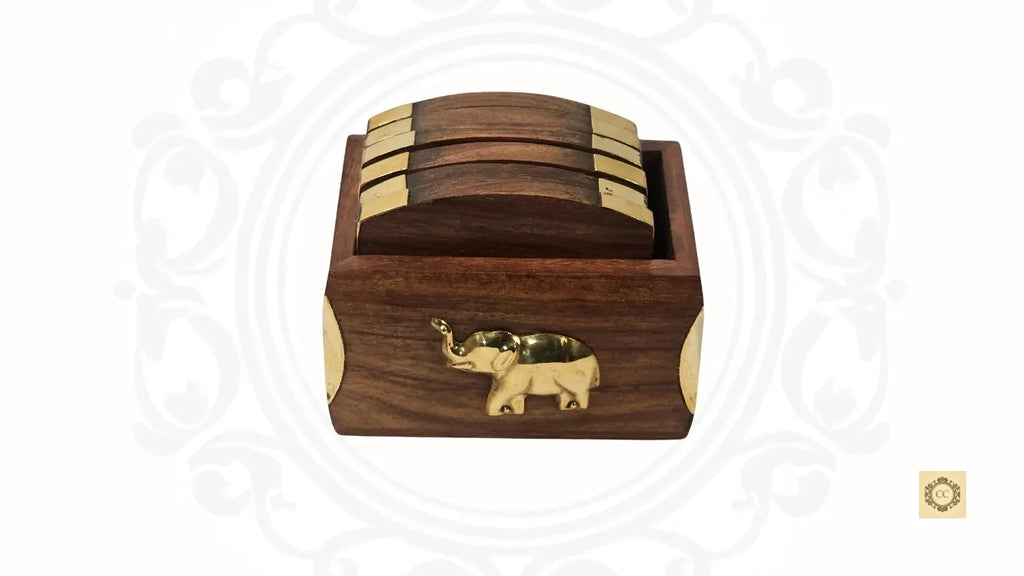 Elephant Wooden Coaster Set