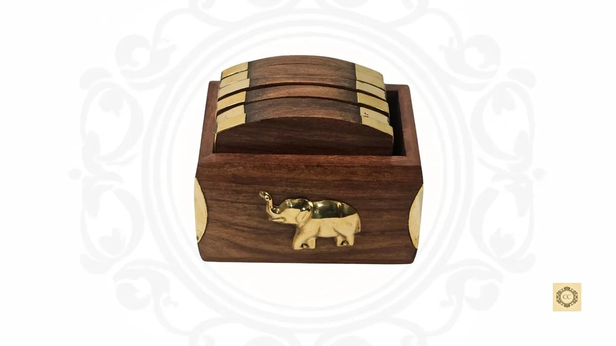 Elephant Wooden Coaster Set