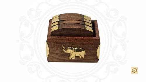 Elephant Wooden Coaster Set
