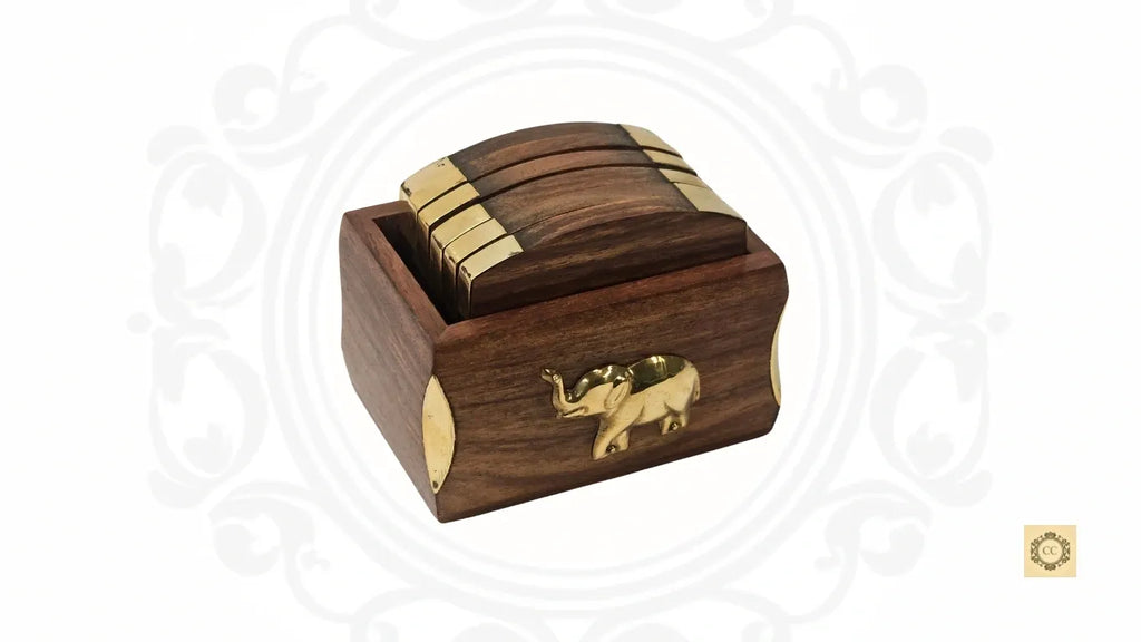 Elephant Wooden Coaster Set