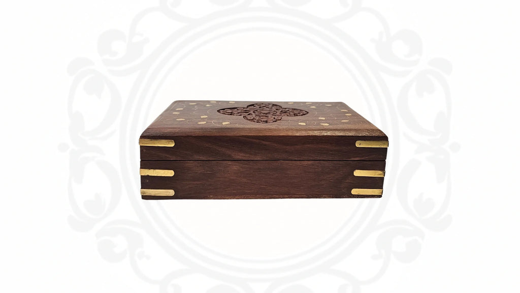 Wooden Hand Carved and Brass Inlaid Jewellery box