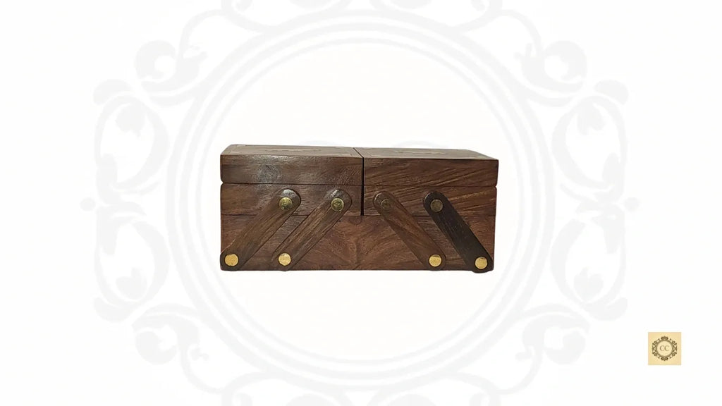 Solid Wood Brass Inlaid Folding Jewelry Box With Velvet Inside