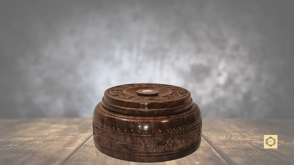 Solid Wooden Hand Carved Chapati Box/ Utility Box