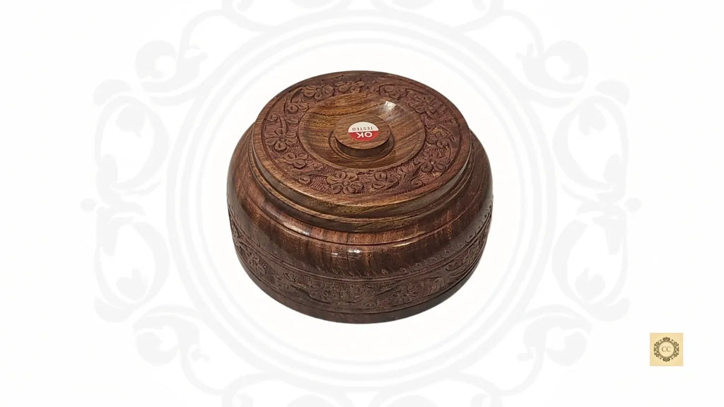 Solid Wooden Hand Carved Chapati Box/ Utility Box