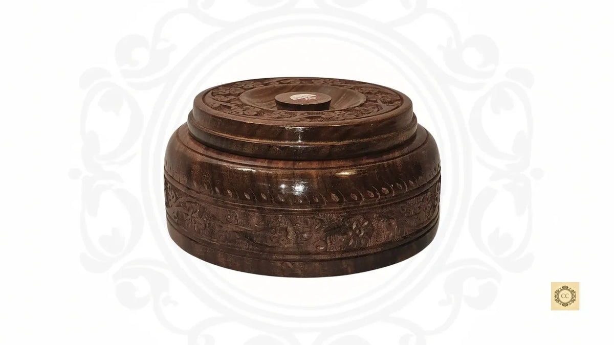 Solid Wooden Hand Carved Chapati Box/ Utility Box